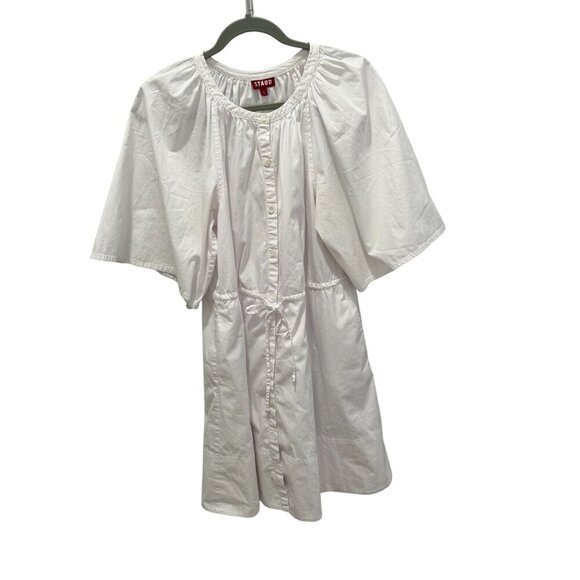 Staud White Button-Down Drawstring Waist Mini Dress With Wide Sleeves Size S - Picture 3 of 8